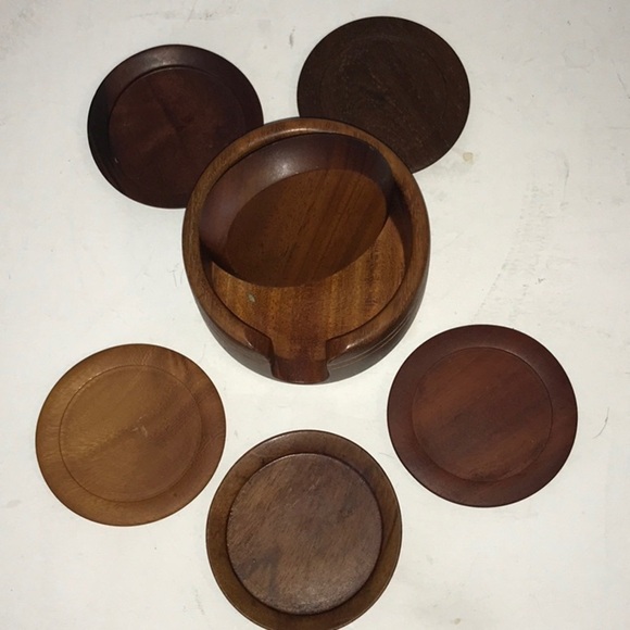 Unbranded Brown Hard Wood Coasters with Tabletop Container For Storage - Picture 2 of 10